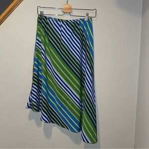 Y2K Asymmetrical Striped Green and Blue Skirt Small Elastic Waist